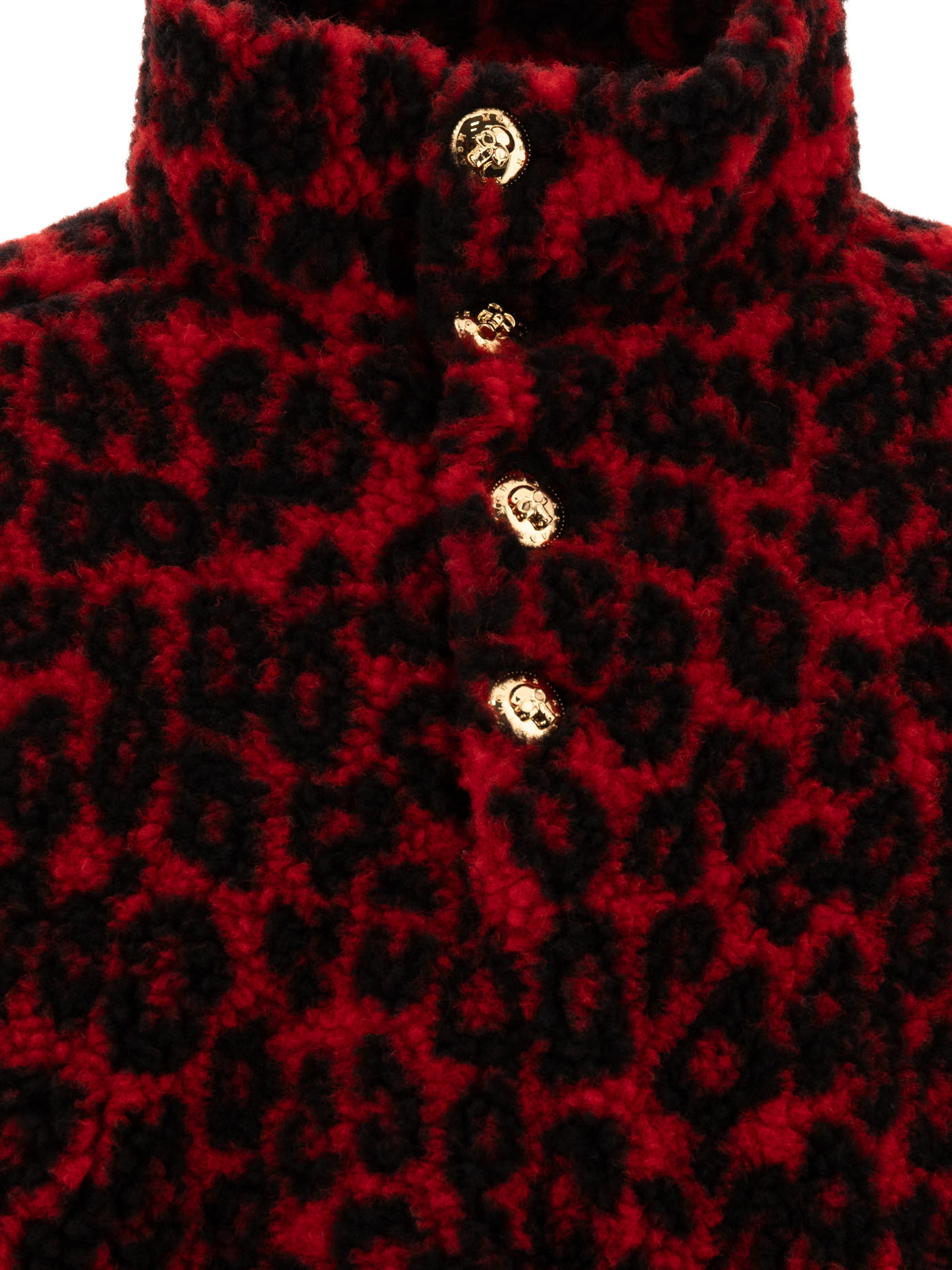 ALEXANDER MCQUEEN Red Leopard print fleece jacket